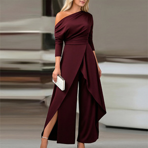 Nuova Collezione: <span class=keywords><strong>Elegante</strong></span> Tuta da <span class=keywords><strong>Donna</strong></span> con Spalla Asimmetrica, Manica Lunga, Vita Alta e Fondo Spaccato, Ideale per l'Ufficio e il Quotidiano - Product Image 1