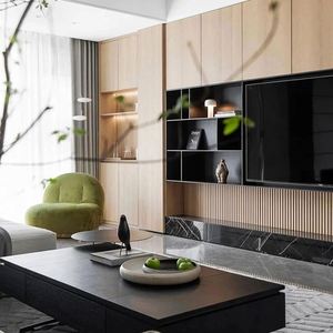 Meuble TV moderne minimaliste avec fonction LED, design simple de rangement mural complet pour salon et hôtel - Product Image 2