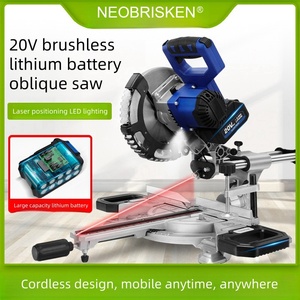 Scie circulaire portative sans fil de 8 pouces avec positionnement laser en aluminium, découpe multi-angle, conception industrielle oblique, alimentée au lithium N595 - Product Image 3