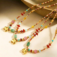 Collar de Cuentas Hecho a Mano con Piedras Naturales en Contraste de Color Vintage, Colgante de Elefante Pequeño de Acero Inoxidable, Cadena Versátil para Clavícula