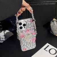 Étui de téléphone portable de luxe avec clip arrière en cristal et diamant pour iPhone 17 16 15 14 13 12, magnifique design d'amour, poignée de téléphone, sac OPP