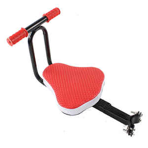 Siège enfant universel pour vélo électrique, pliable à l'avant, avec repose-pieds et barrières, construction en métal rouge et noir, pour enfants de 2 à 4 ans - Product Image 1