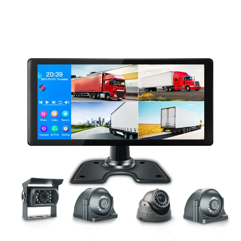 XYD Video Recorder Split Quad Display Monitor Reverse Rearview Camera 10.36 Inch IPS Touch Screen 4 Channel 1080P Universal Gua