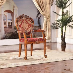 Chaise de salle à manger en cuir européen avec accoudoirs, en bois massif américain, style rétro, pour la maison, l'hôtel, le salon, avec tissu antique - Product Image 3