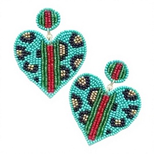Meilleures boucles d'oreilles en forme de cœur perlées, style bohème, fantaisie, bijoux de fête pour femmes, boucles d'oreilles clous en résine acrylique, motif vert, rouge, bleu - Product Image 1