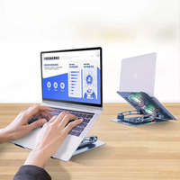 Support de support de refroidissement de tablette réglable pliable en alliage d'aluminium à 360 Rotation avec double ventilateur de refroidissement support pour ordinateur portable de bureau