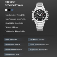 NAVIFORCE 9278 Montre numérique de luxe à double fuseau horaire avec bracelet en acier inoxydable, fabricants de montres LED en Chine, commerce