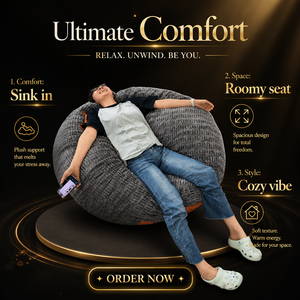 Gray Plush <b>Bean</b> <b>Bag</b> <b>Chair</b> Round Lounge Seat Floor Sofa for Bedroom Living Room Reading Relaxing - Product Image 6