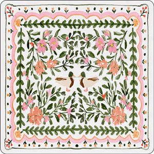 Alas Mahjong Amerika Motif Bebek Pink Unik, Cetakan Pagoda Chinoiserie, Pinggiran Bunga Vintage, Alas Felt Anti Selip - Product Image 2