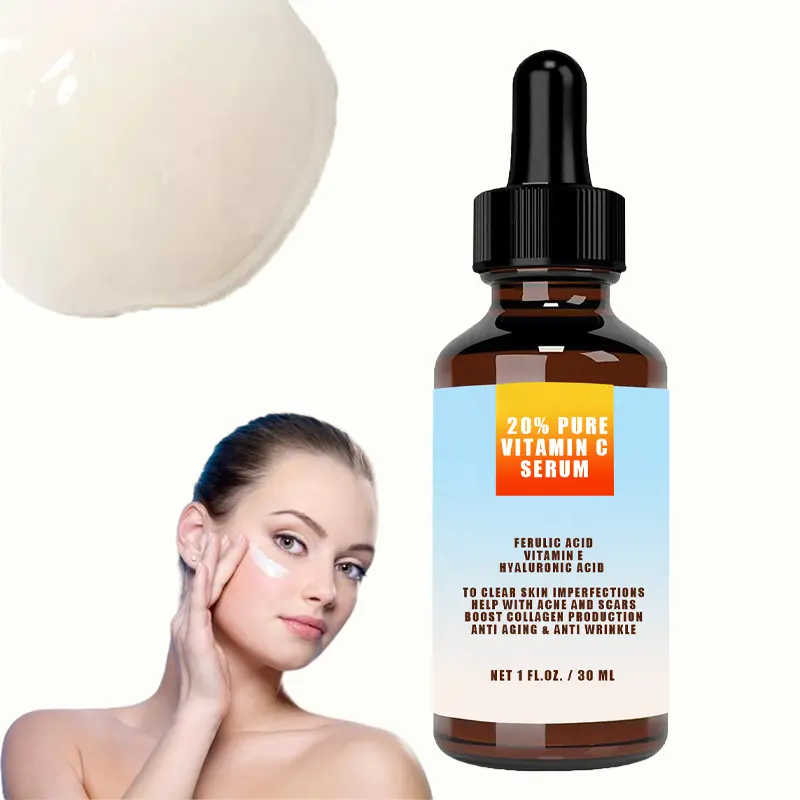 Vegan Moisturizing Anti Aging Wrinkles Whitening 20% Vitamin C Serum With Ferulic Acid Vitamin E Hyaluronic Acid For Acne Scars