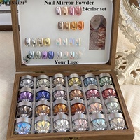 Set de 24 Colores de Polvo para Uñas Aurora Moonlight con Efecto Brillante para Manicura, Diseño DIY, Polvo de Espejo Premium para Uñas