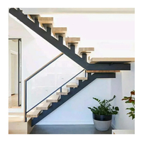Marches d'escalier modernes en acier et bois massif avec garde-corps en verre pour villa, appartement, hall, usage intérieur et extérieur