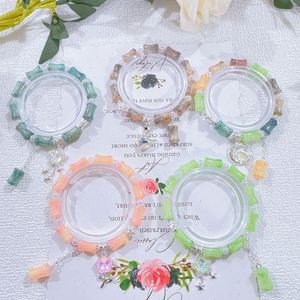 Pulsera de cuentas de imitación de jade estilo chino con nudo de bambú, pulsera de cuentas de cristal coloridas con dijes de luna y estrella, joyería para mujer - Product Image 1
