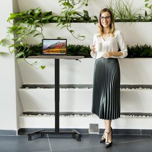 Một chân di động khí nén kim loại Ergonomic văn phòng nhà máy tính xách tay bàn khí mùa xuân xoay chiều cao có thể điều chỉnh đứng nghiên cứu bàn - Product Image 2
