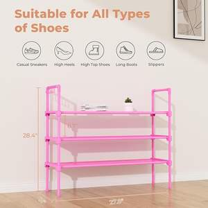 <span class=keywords><strong>Scarpiera</strong></span> Moderna a 3 Ripiani Pieghevole e Impilabile in Ferro <span class=keywords><strong>Rosa</strong></span> per Bambini e Donne, Organizzatore per Soggiorno - Product Image 2