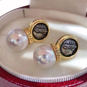 S925 <b>Silver</b> DIY Pearl Accessories Vintage Style <b>Stud</b> Earrings with 11-15mm Round Beads 21612 Empty Earnail Tray - Product Image 4