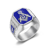 Nouvelle bague unisexe en acier inoxydable plaqué or 18 carats avec diamant vintage et peinture bleue, bijoux maçonniques