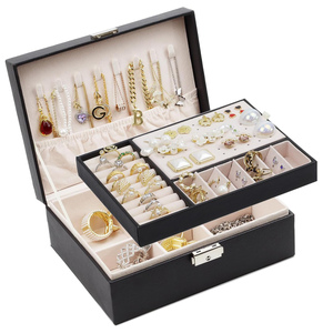 Wholesale <b>Large</b> 2 Layer Jewelry <b>Box</b> with Lock for Necklace Bracelet Storage Organizer Ring Tray Earring Holder - Product Image 1