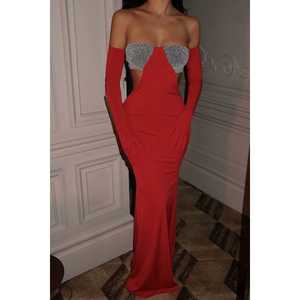 Vestido de Fiesta Formal Rojo Elvera, Vestido de Noche Romántico Largo hasta el Suelo con Detalles Brillantes, Tallas XS a XL para Baile de Graduación - Product Image 4