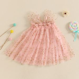 लड़की ग्लिटर स्टार फूल प्रिंट आस्तीन वर्ग गर्दन राजकुमारी पोशाक गर्मियों के कपड़े - Product Image 3