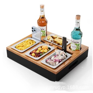 Solid Wood Snack Tray With Compartments For Fruit Drinks And <b>Phone</b> <b>Holder</b> <b>Desktop</b> Organizer For Living Room Or Hotel Use - Product Image 2