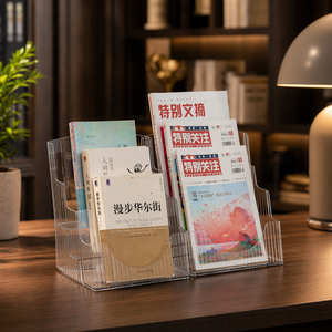 ชั้นวางหนังสืออะคริลิคแบบตั้งโต๊ะ โปร่งใส 3 ชั้น สำหรับจัดเก็บนิตยสารและหนังสือ ชั้นวางโชว์ในห้องอ่านหนังสือ - Product Image 1