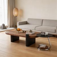 Table basse ovale moderne et créative avec éclairage de luxe, mobilier haut de gamme pour petits salons et appartements.