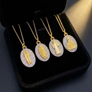Collier pendentif Vierge Marie plaqué or 18 carats de luxe, <span class=keywords><strong>micro</strong></span>-pavé CZ, ovale, médaillon religieux pour femme, cadeau de protection spirituelle - Product Image 1