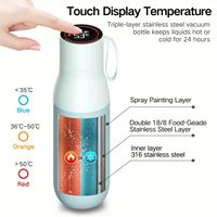 Bouteille de test de qualité de l'eau 15 oz avec affichage de la température, gobelet de rappel d'eau potable, thermos intelligent sous vide avec contrôle par application