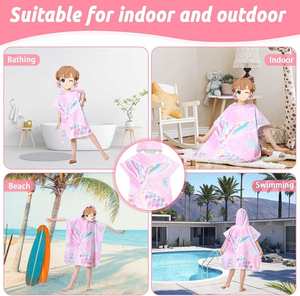 Toalla de playa con capucha tipo poncho para niños, de microfibra suave, con estampado de dibujos animados, de alta calidad premium, personalizable de fábrica. - Product Image 5
