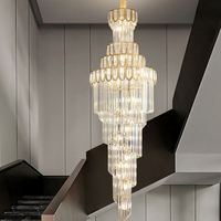 Lustre LED compact en fer doré classique et luxueux avec cristaux K9, hauteur réglable, pour salon, style villa duplex
