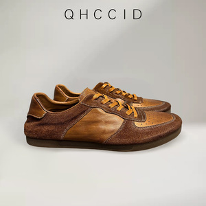 Qinhong Kuqi Men's Brown Leather Lace-up Casual <b>Shoes</b> Low Heel <b>Soft</b> Sole Breathable Walking Style <b>Shoes</b> - Product Image 4