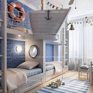 Mediterranean Style Kids Bunk Bed <strong>Pirate</strong> Ship Themed Boys Bed Custom Personalized Solid Wood Children's Room <strong>Furniture</strong> - Product Image 1
