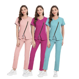 Traje de enfermera de Hospital de manga corta con cremallera a la moda, conjuntos de fregado OEM, uniformes quirúrgicos elásticos, conjuntos de enfermera lavables para quirófano - Product Image 3