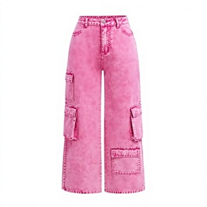 Pantalones Vaqueros Cargo de Pierna Ancha con Lavado Ácido Rosa, Personalizados al por Mayor, para Mujer, Cintura Alta, Multibolsillos, Estilo Urbano, Moda Y2K - Product Image 1