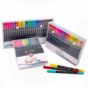 Lot de stylos marqueurs flexibles à double pointe (feutre et pinceau) pour dessin et aquarelle, encre pigmentée à base d'eau Bv-W05, personnalisable avec logo - Product Image 2