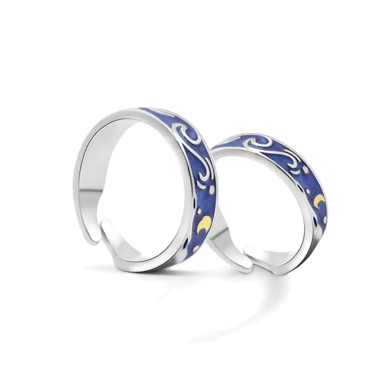 DUYIZHAO INS Jewelry Alloy Ring 2022 New Simple Fashion Van Gogh Star Moon Night Ring Personality Couple Open Pair Ring