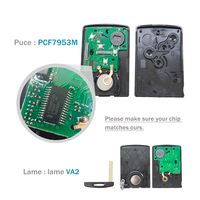 Coque de clé de voiture noire en ABS à 4 boutons avec télécommande Cleo Cabin et puce PCF7953M 433 MHz pour clés de véhicule