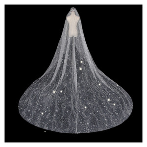 S7736F haute qualité Offres Spéciales lumière luxe <span class=keywords><strong>lumineux</strong></span> longue vadrouille mariée mariée longue dentelle imprimé voiles de mariée élégant - Product Image 6