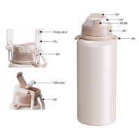 Bouteille d'eau en acier inoxydable de haute qualité, sans BPA, 1 litre, portable, avec double couvercle à clapet, anti-fuite, pour le camping, la randonnée et la boisson