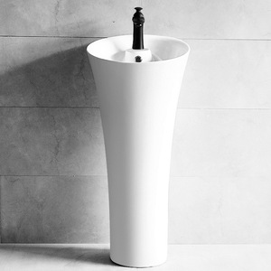 Ceramic Pedestal <b>Basin</b> <b>Round</b> <b>Basin</b> Single Hole Floor Standing Bathroom Sink Glossy Finish - Product Image 3