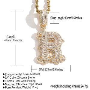 SHIYOUYOU Collier Pendentif Bambou Hip Hop en Cuivre Rhodié avec Micro-incrustation de Zircon, Motif Nuage de Sucre Glacé à Pointes et 26 Lettres Anglaises - Product Image 5