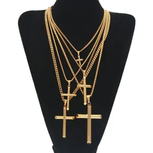 Цепочка с подвеской-крестом для мужчин и женщин, классическое ожерелье из нержавеющей стали с золотым покрытием, Подарочная бижутерия