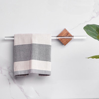 JAYA Porte-serviettes mural réglable sans perçage avec base en noyer, en acier inoxydable doré, pour salle de bain