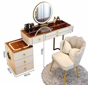 Modern Makeup Vanity Set LED Mirror Dressing <b>Desk</b> with Storage <b>Cabinet</b> Wireless Charging Station Bedroom Use - Product Image 1