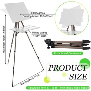 LISI Soporte de Trípode Plegable Portátil de Aluminio Ligero para Acuarelas, con Bandeja Ajustable, para Artistas, de 17-65 Pulgadas - Product Image 2