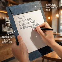 Porte-menu magnétique en cuir PU A4 pour restaurant, café, avec logo personnalisé imprimé, porte-bill avec boucle pour stylo