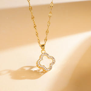 Venta caliente de lujo Lucky Four-leaf Clover Nuevo collar Niñas Moda Collar de acero inoxidable Accesorios - Product Image 5