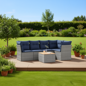 Conjunto de Sofás de Jardín de Mimbre Sintético para Exteriores con Cojines, 6 Plazas, Muebles de Patio Contemporáneos, Color Gris - Product Image 2