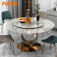 Table à manger extensible moderne de luxe Puruo avec pieds en acier doré, plateau rond, écologique et imperméable, 6 places